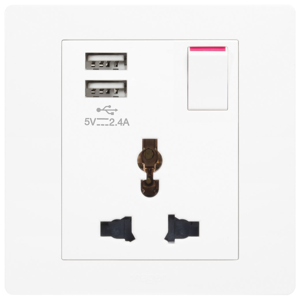 Ổ cắm đơn đa năng 16A + USB WGMS116ISUSB