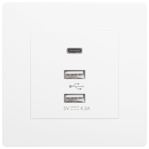 [WGMS3USB] Ổ cắm 3USB (2 x USB + 1 x USB C) WGMS3USB Hager - Chuẩn Châu Âu